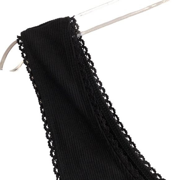 Topshop Black Ribbed Crop Top Lettuce Hem Size US 8 - Picture 4 of 5